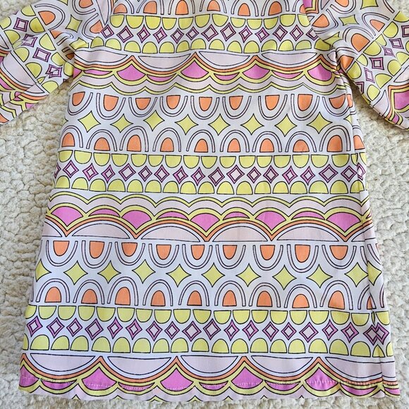 Genuine Kids OshKosh Girls 2T Multicolor Dress Geometric Pattern Pink Yellow - Picture 2 of 8